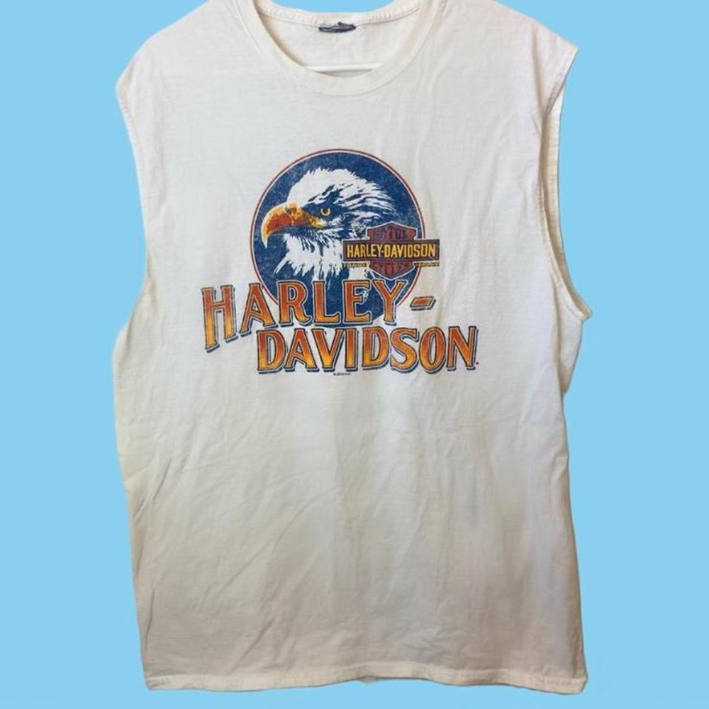 White & Orange Hawk Bird Harley Davidson Motorcycles sleeveless top shirt
